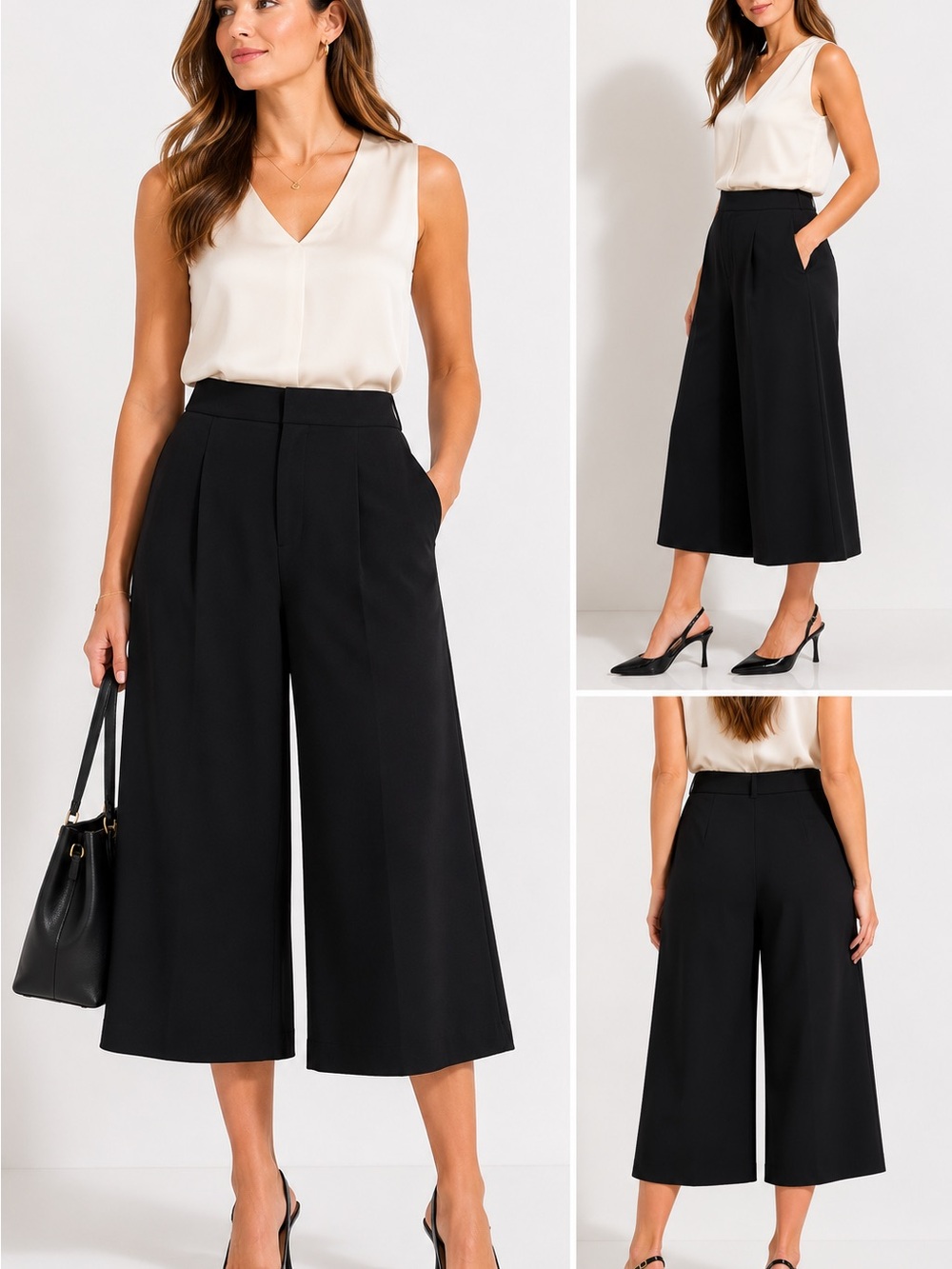 Club Monaco Black Wool Blend Wide Leg Culotte Pants High Rise Women’s Size 12 - Picture 1 of 6
